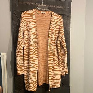LOFT Orange and White Zebra Print Cardigan